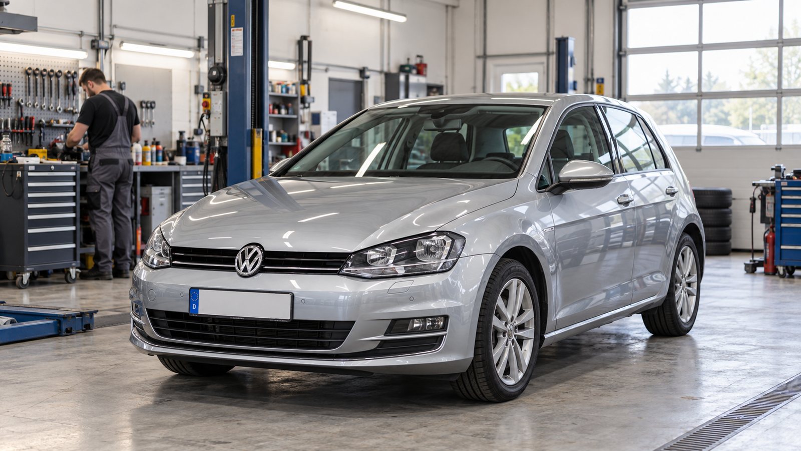 Symbolbild: VW Golf in einer Werkstatt